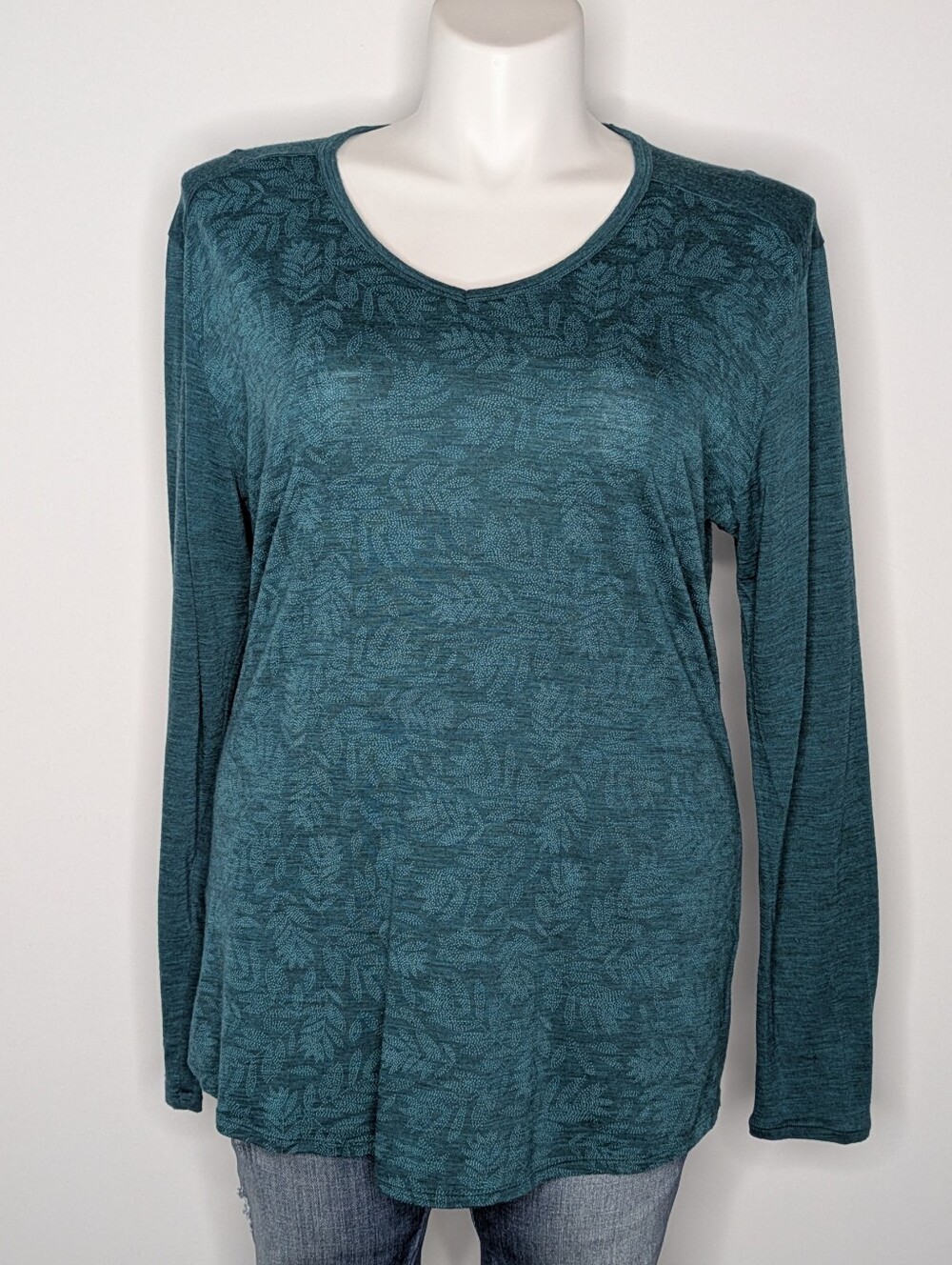 Segments Blue Fern Leaf Thin Lightweight Long Sleeve Wool Base Layer XXL